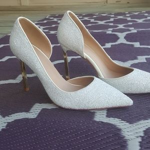 NEW White Glitter D' Orsay Bridal Stilettos Gold